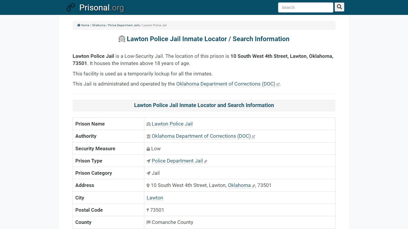 Lawton Police Jail-Inmate Locator/Search Info, Phone, Fax ...